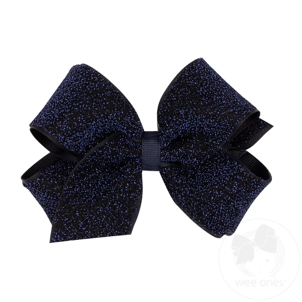 Metallic Lurex Medium Bow in Navy - Doodlebug's Children's Boutique