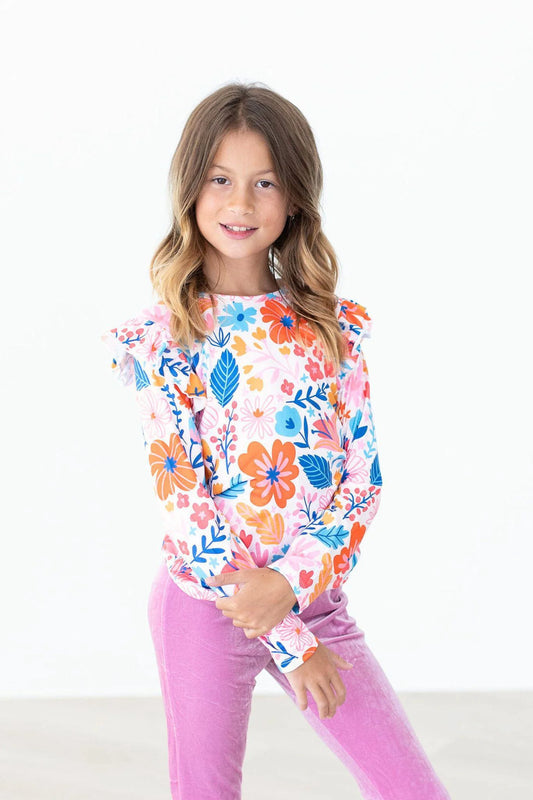 Colorful Carnations Long Sleeve Ruffle Tee  - Doodlebug's Children's Boutique