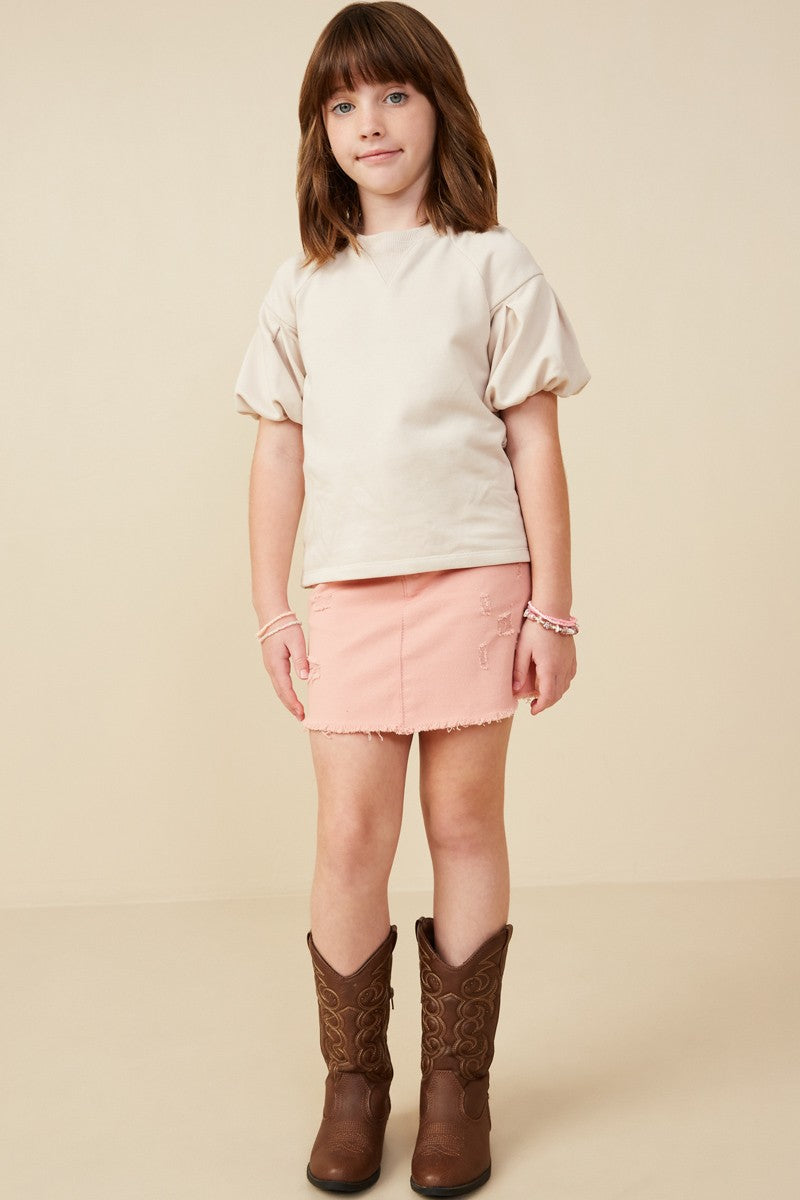 Beige Pleated Puff Sleeve Top - Doodlebug's Children's Boutique