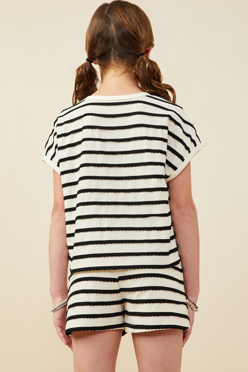 Black Scalloped Stripe Top & Pocket Shorts Set - Doodlebug's Children's Boutique
