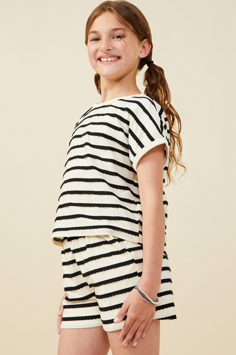 Black Scalloped Stripe Top & Pocket Shorts Set - Doodlebug's Children's Boutique