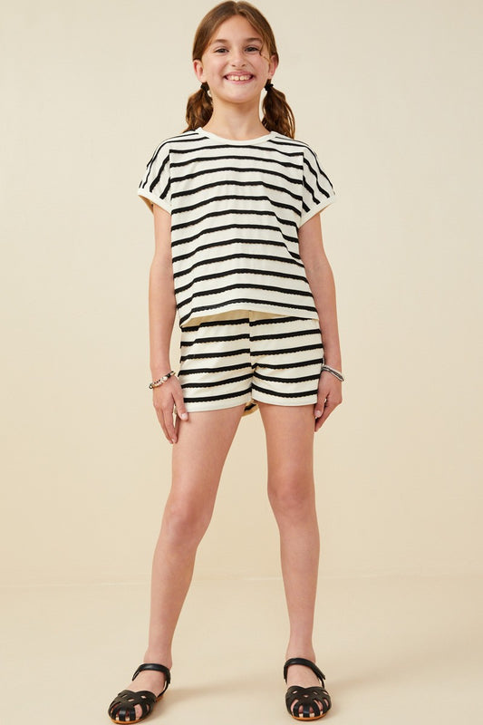Black Scalloped Stripe Top & Pocket Shorts Set - Doodlebug's Children's Boutique