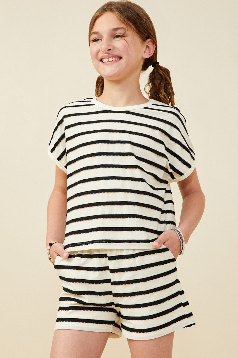 Black Scalloped Stripe Top & Pocket Shorts Set - Doodlebug's Children's Boutique