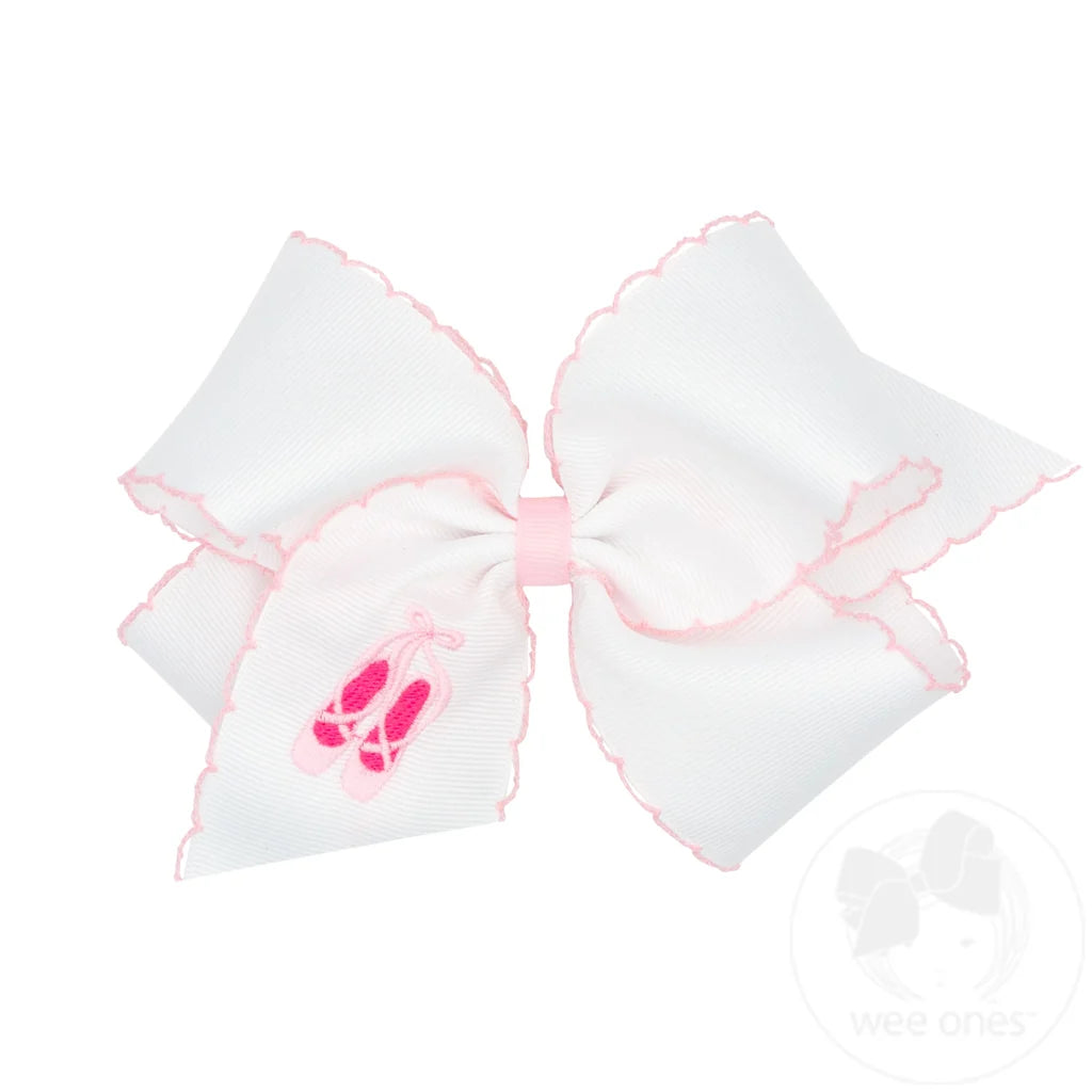 King Ballet Slippers Embroidered Moonstitch Bow - Doodlebug's Children's Boutique