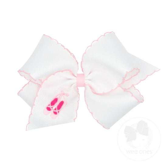 King Ballet Slippers Embroidered Moonstitch Bow - Doodlebug's Children's Boutique