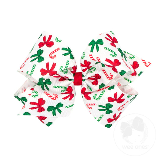 Candy Cane Print King Bow - Doodlebug's Children's Boutique