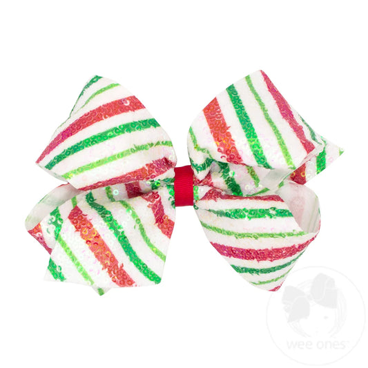 Red & Green Stripe Sequin King Bow - Doodlebug's Children's Boutique