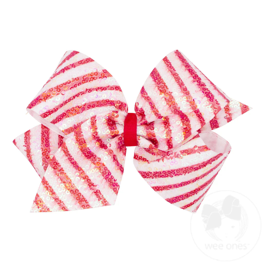 Red White Stripe Sequin King Bow - Doodlebug's Children's Boutique