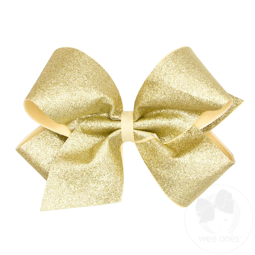 Glitter Vinyl with Grosgrain Underlay Bow in Gold - Doodlebug's Children's Boutique