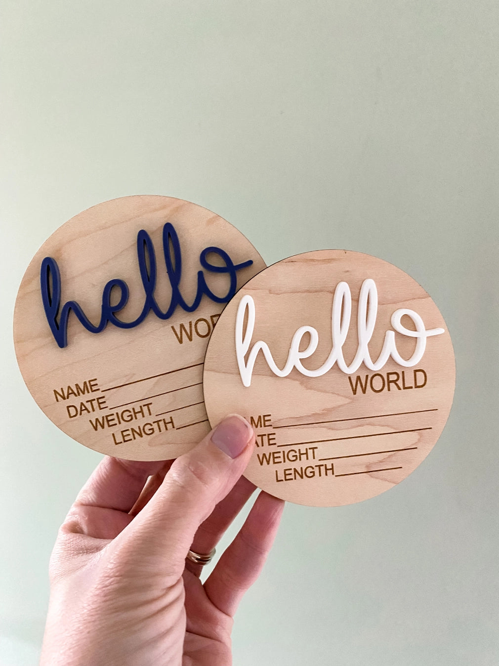 Hello World Navy Wood Stat Plaque  - Doodlebug's Children's Boutique