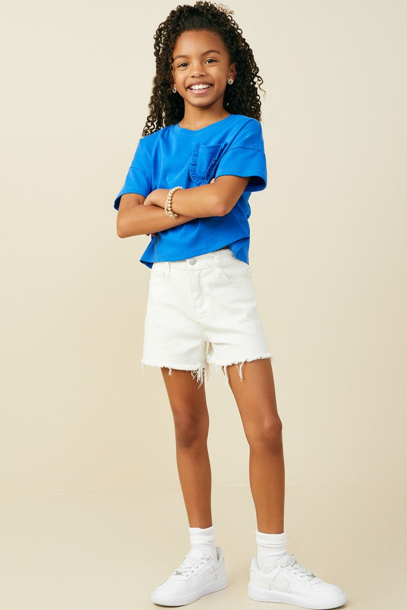 Blue Ruffle Pocket Shirt - Doodlebug's Children's Boutique