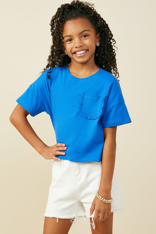 Blue Ruffle Pocket Shirt - Doodlebug's Children's Boutique