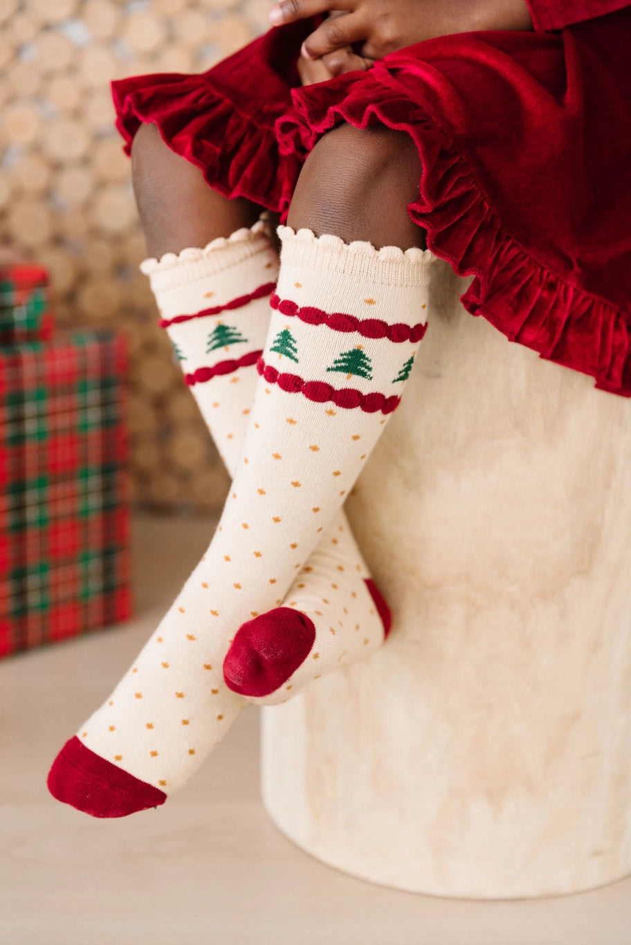 Tree Farm Scalloped Knee High Socks  - Doodlebug's Children's Boutique