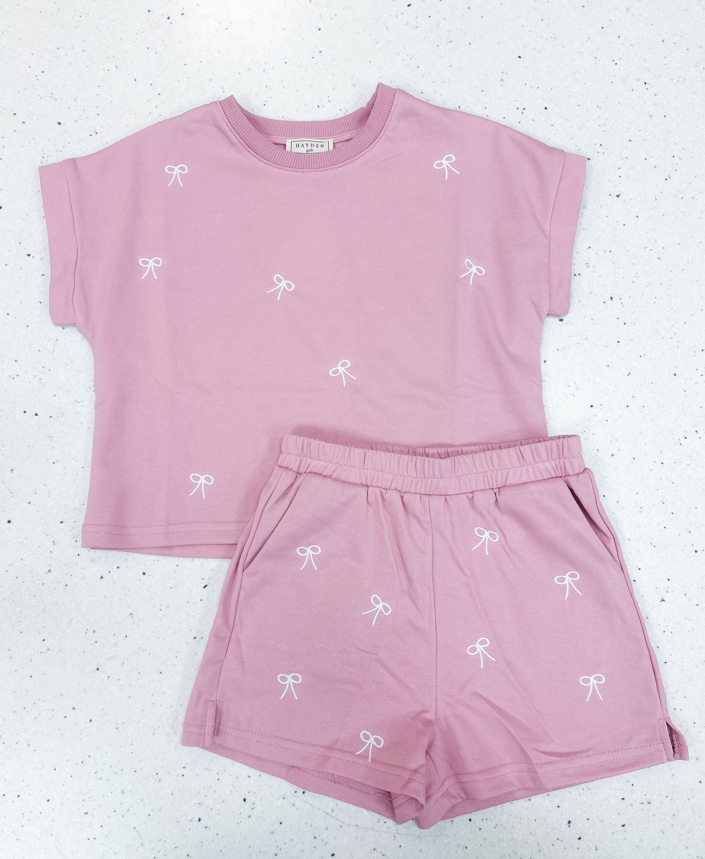 Pink Embroidered Bows Set - Doodlebug's Children's Boutique