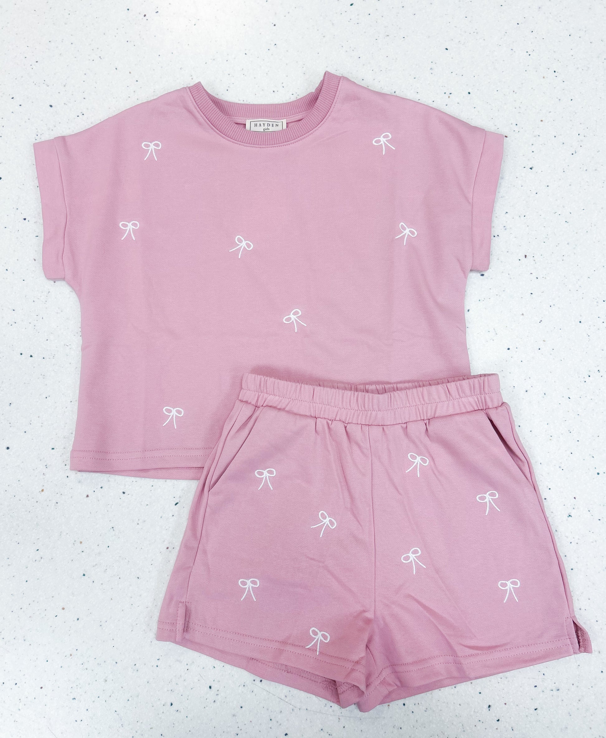 Pink Embroidered Bows Set - Doodlebug's Children's Boutique