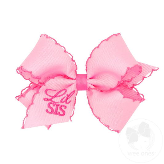 Pink Lil Sis Moonstitch Medium Bow - Doodlebug's Children's Boutique
