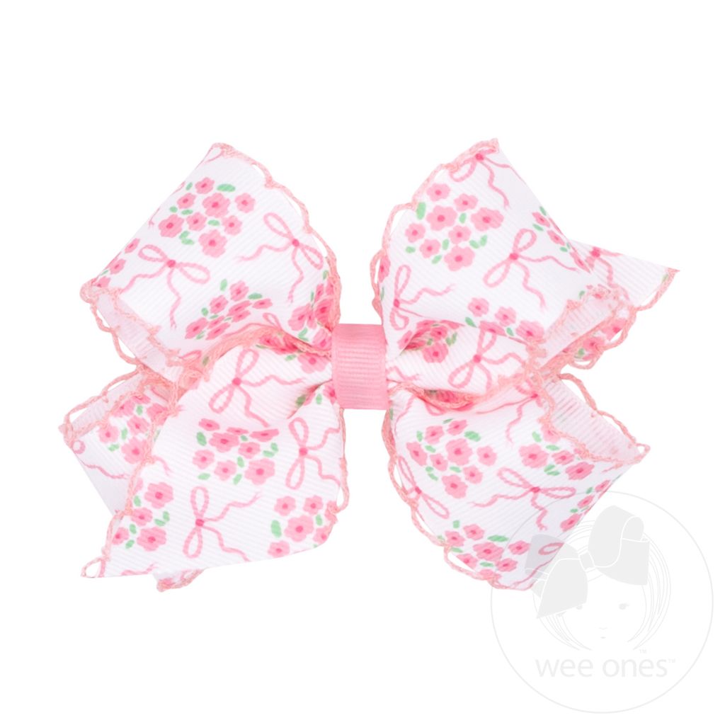 Pink Bows & Flowers Medium Moonstich Bow - Doodlebug's Children's Boutique