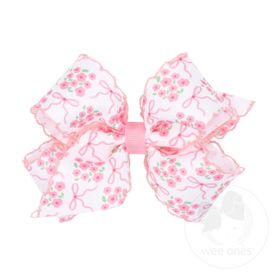 Pink Bows & Flowers Medium Moonstich Bow - Doodlebug's Children's Boutique