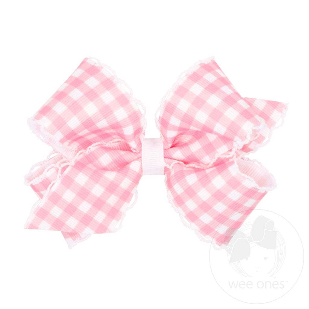Pink Gingham Medium Moonstitch Bow - Doodlebug's Children's Boutique