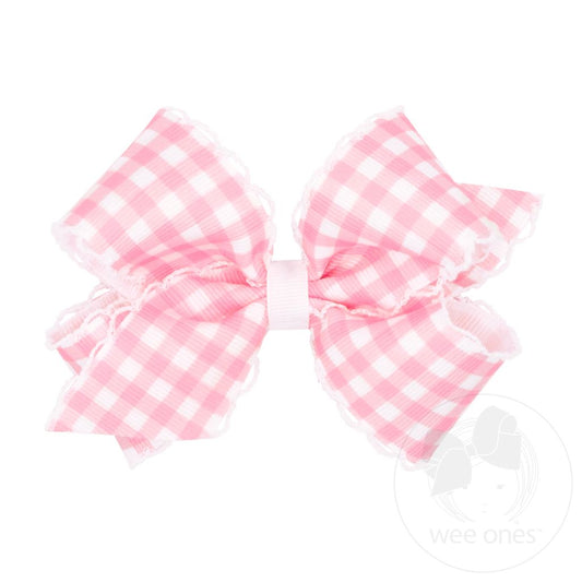 Pink Gingham Medium Moonstitch Bow - Doodlebug's Children's Boutique