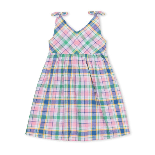 Flower Show Plaid Bow Shoulder Swing Dress - Doodlebug's Children's Boutique