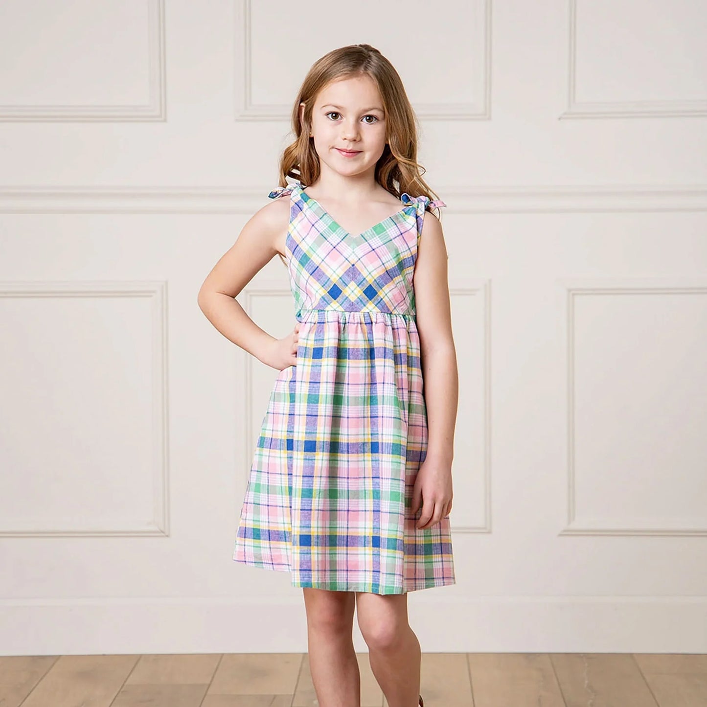 Flower Show Plaid Bow Shoulder Swing Dress - Doodlebug's Children's Boutique