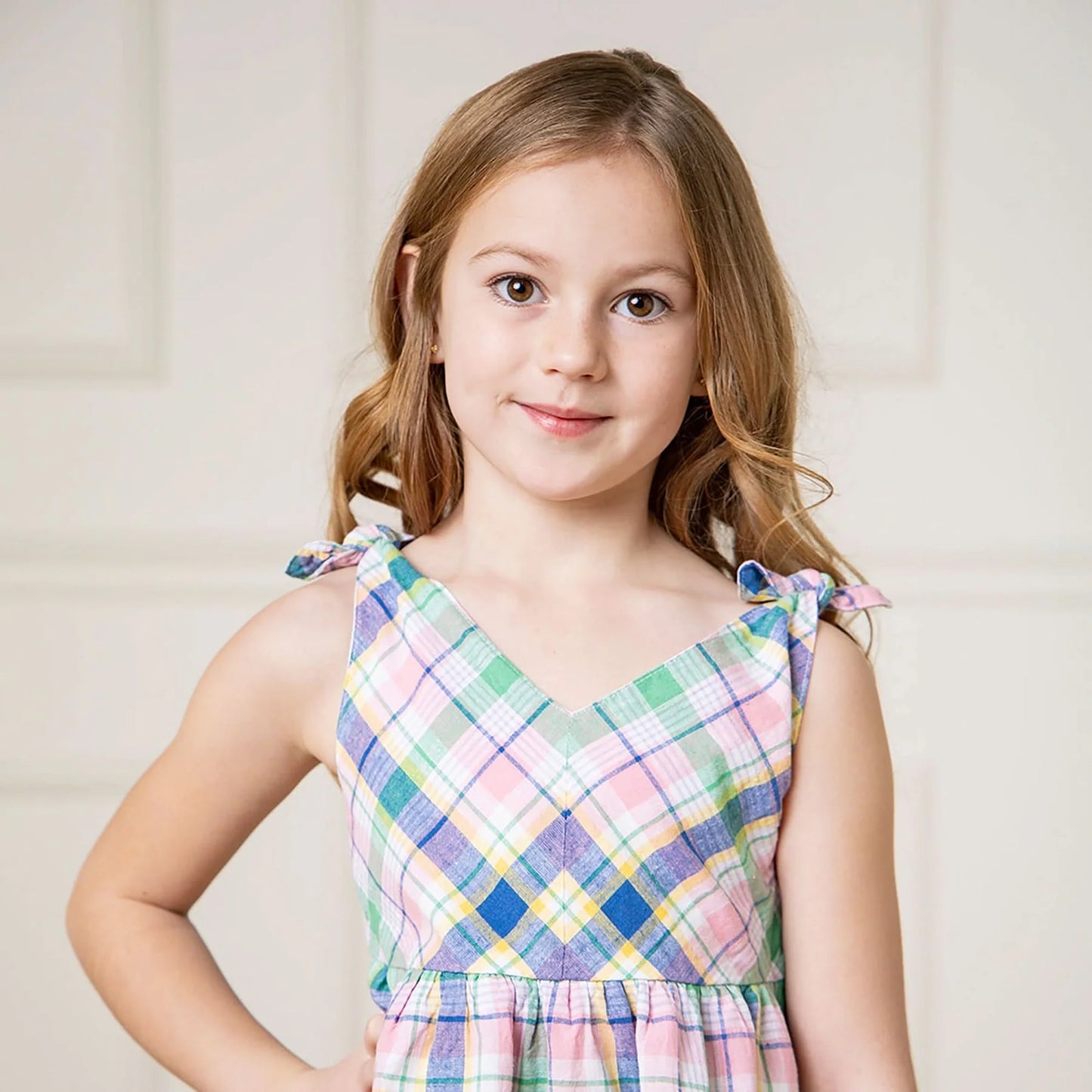 Flower Show Plaid Bow Shoulder Swing Dress - Doodlebug's Children's Boutique