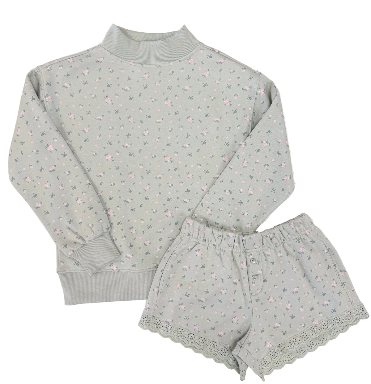 Floral Print Mockneck Sweatshirt & Shorts Set
