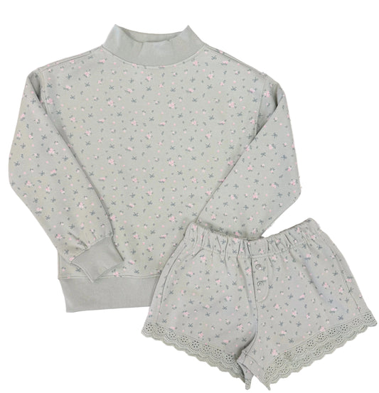 Floral Print Mockneck Sweatshirt & Shorts Set