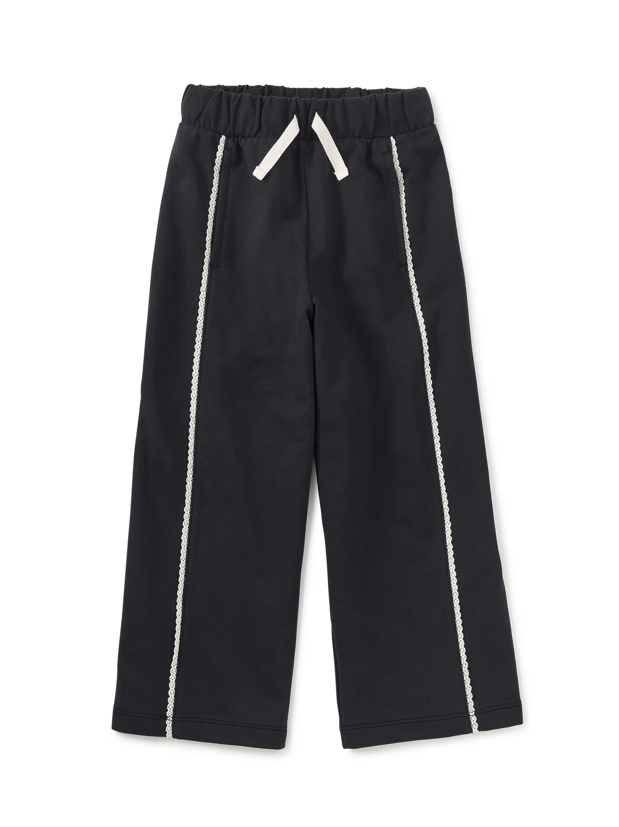 Jet Black Lace Trim Track Pants