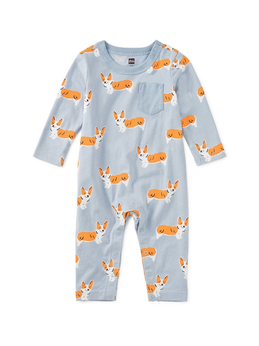 Cutie Corgis Long Sleeve Pocket Romper - Doodlebug's Children's Boutique