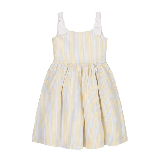 Sunlit Stripe Linen Bow Shoulder Dress - Doodlebug's Children's Boutique