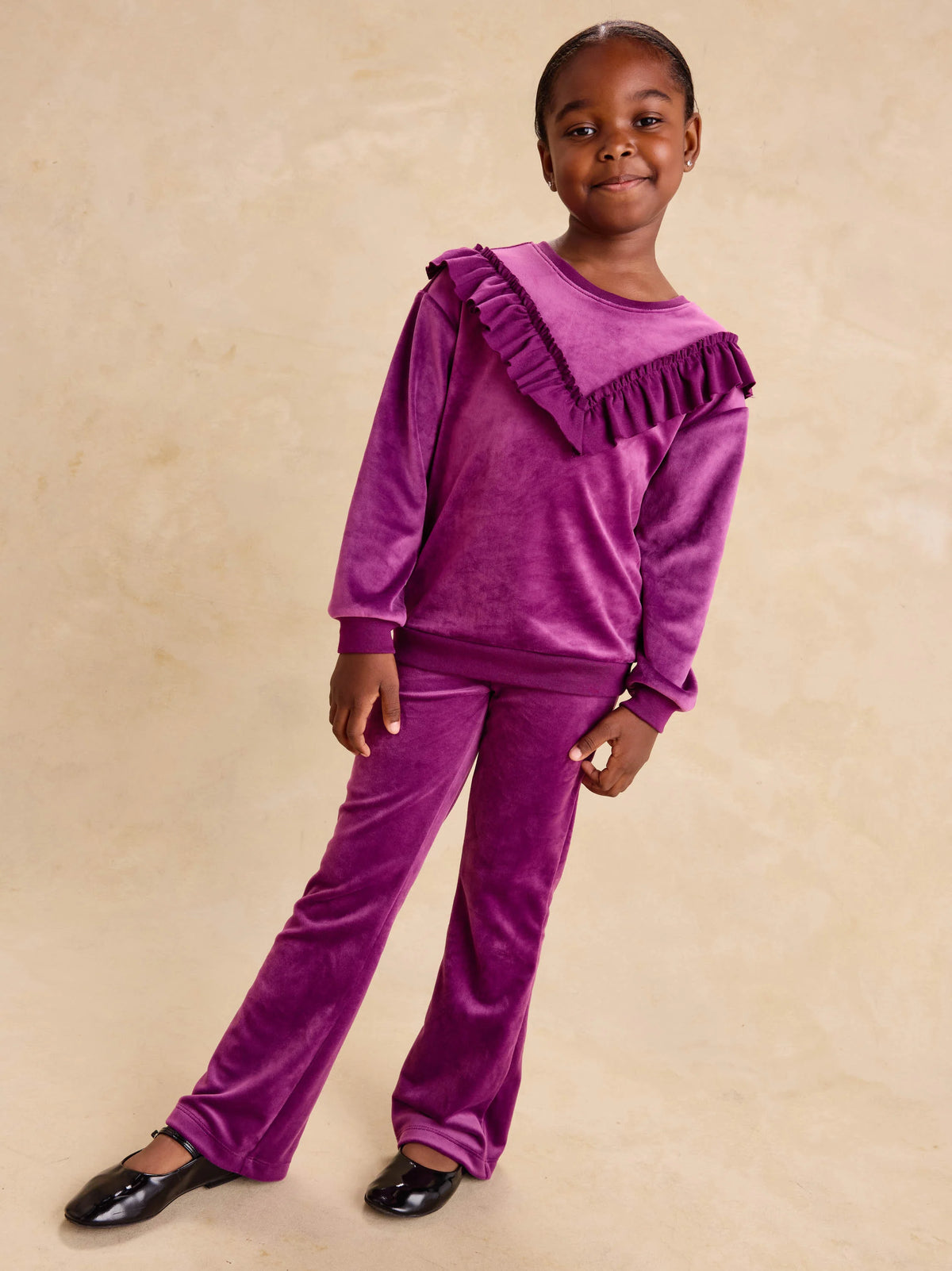 Cosmic Berry Velour Ruffle Tunic Top