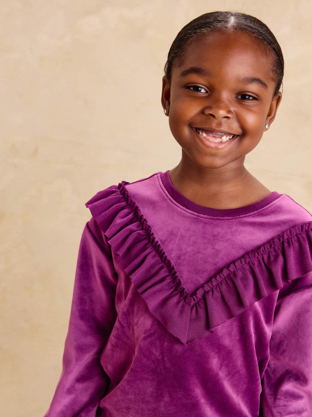 Cosmic Berry Velour Ruffle Tunic Top