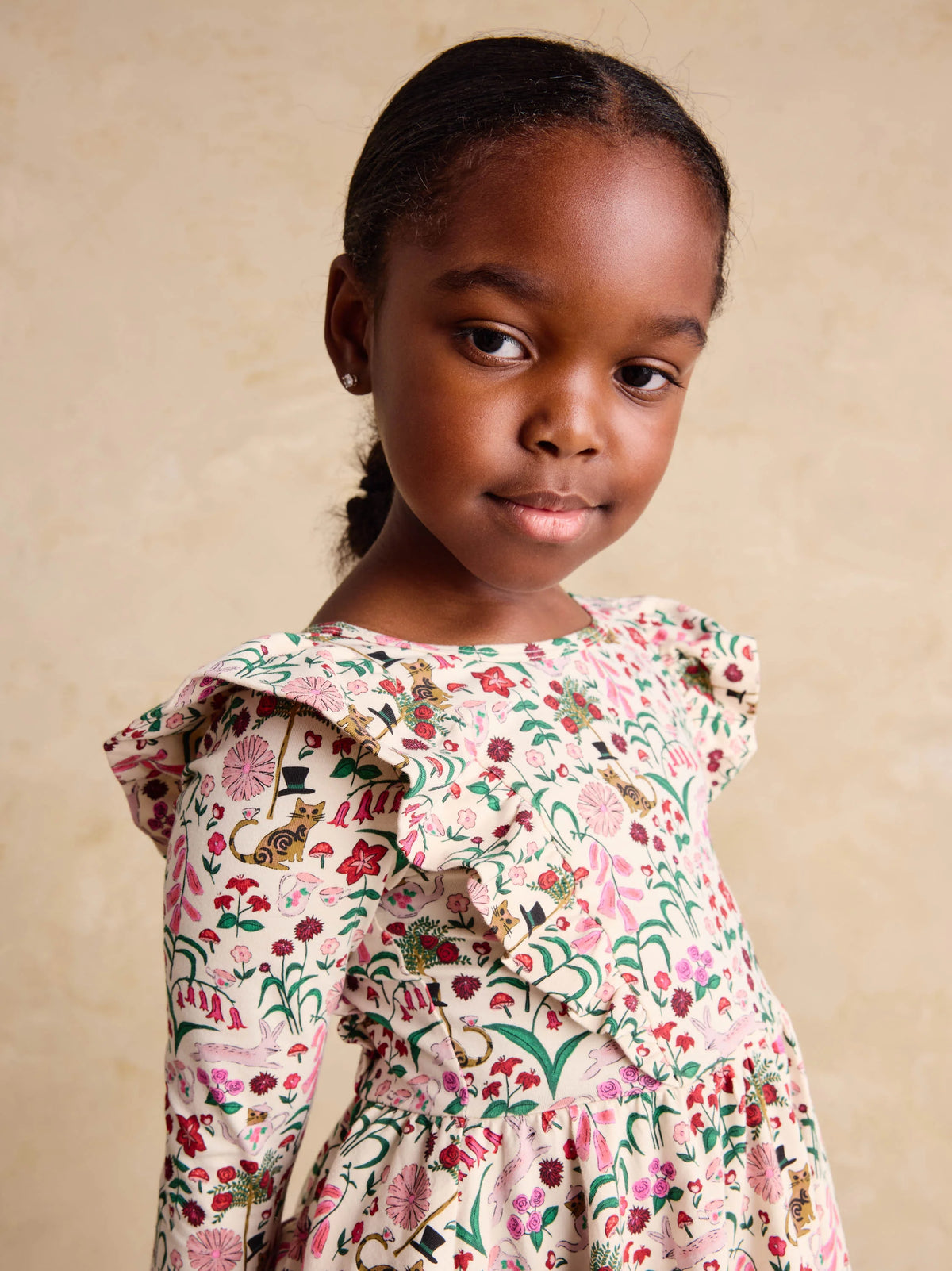 Tea Party Floral Ruffle Shoulder Ballet Dress