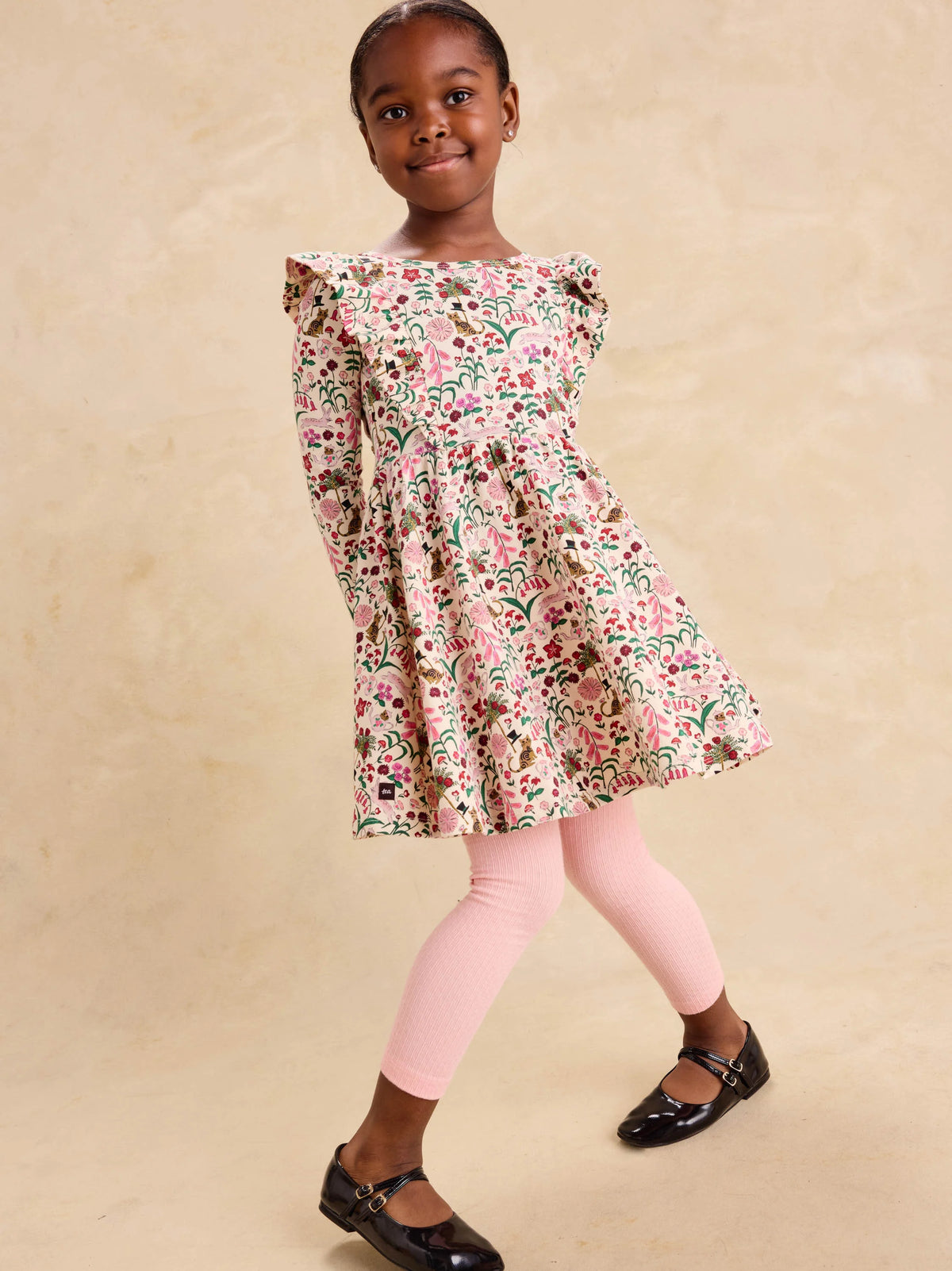 Tea Party Floral Ruffle Shoulder Ballet Dress