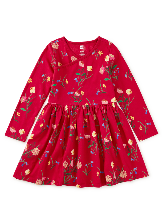 Hollyhock Garden Long Sleeve Wrap Neck Dress