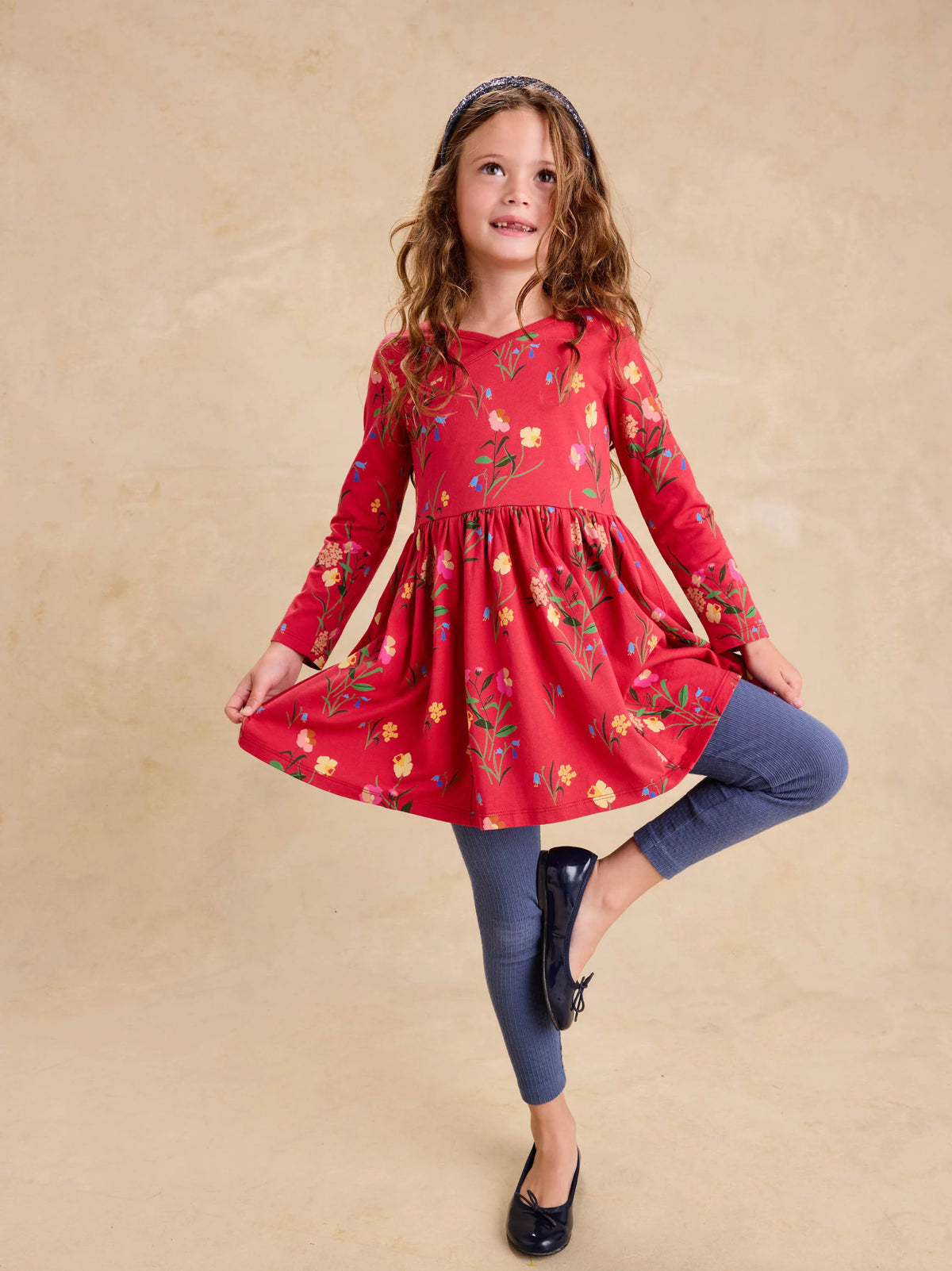 Hollyhock Garden Long Sleeve Wrap Neck Dress