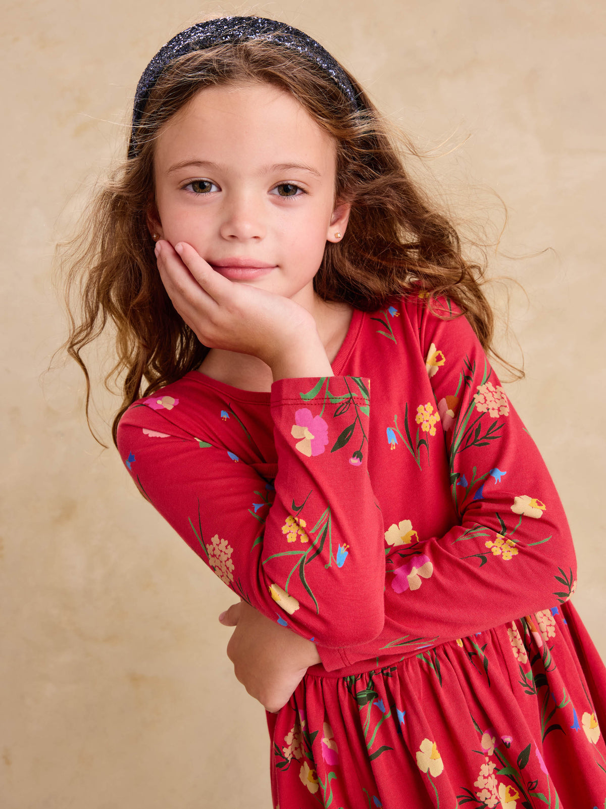 Hollyhock Garden Long Sleeve Wrap Neck Dress