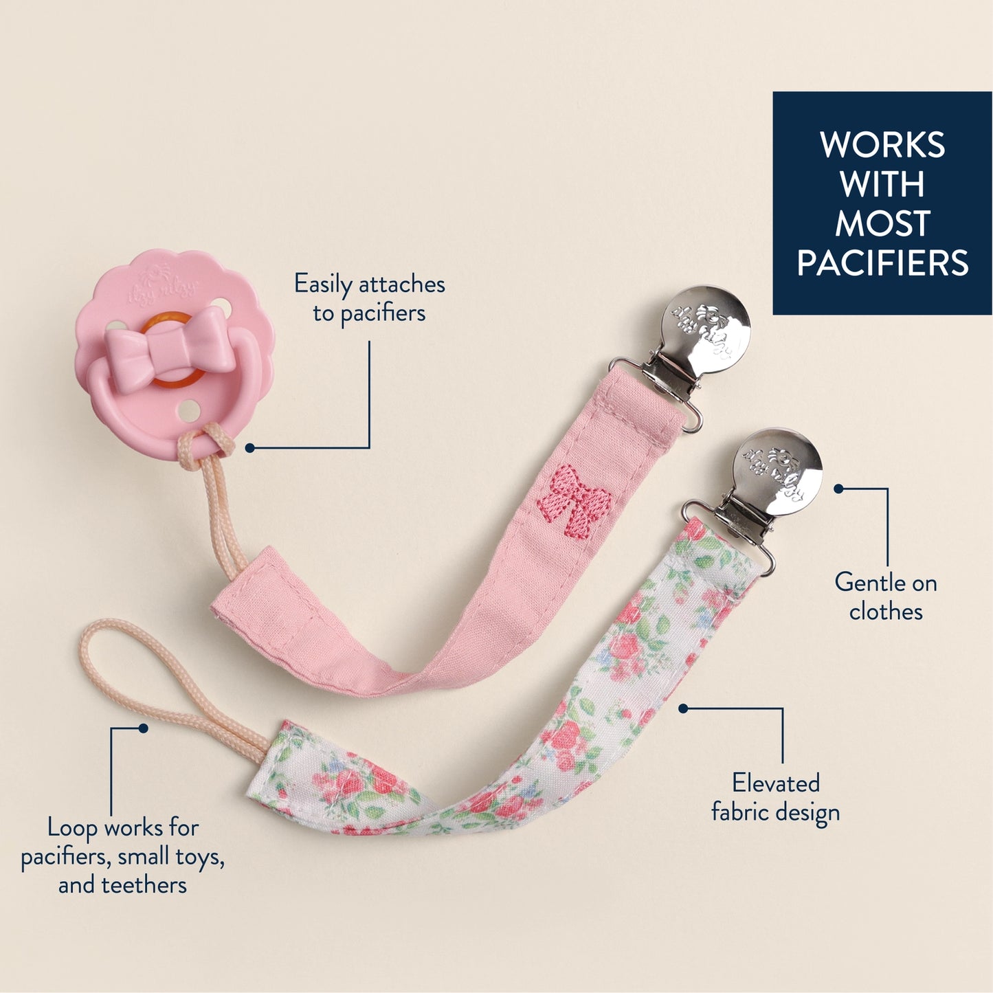 Bow Itzy Clip Fabric Pacifier Strap™