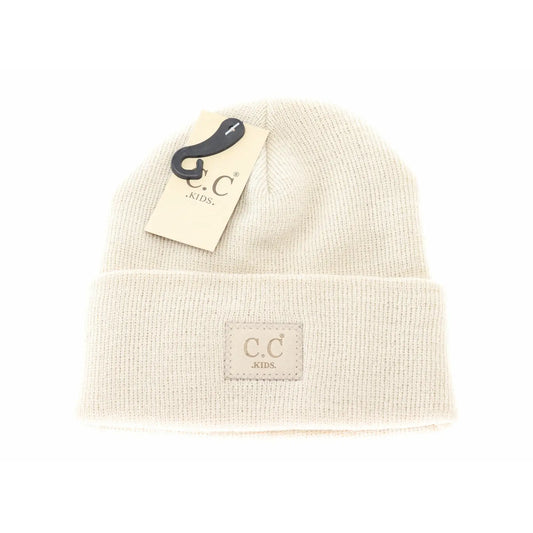 Beige Classic Ribbed Kids Beanie  - Doodlebug's Children's Boutique