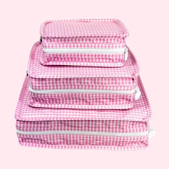 Wipeable Pink Gingham 3 Piece Stacking Set