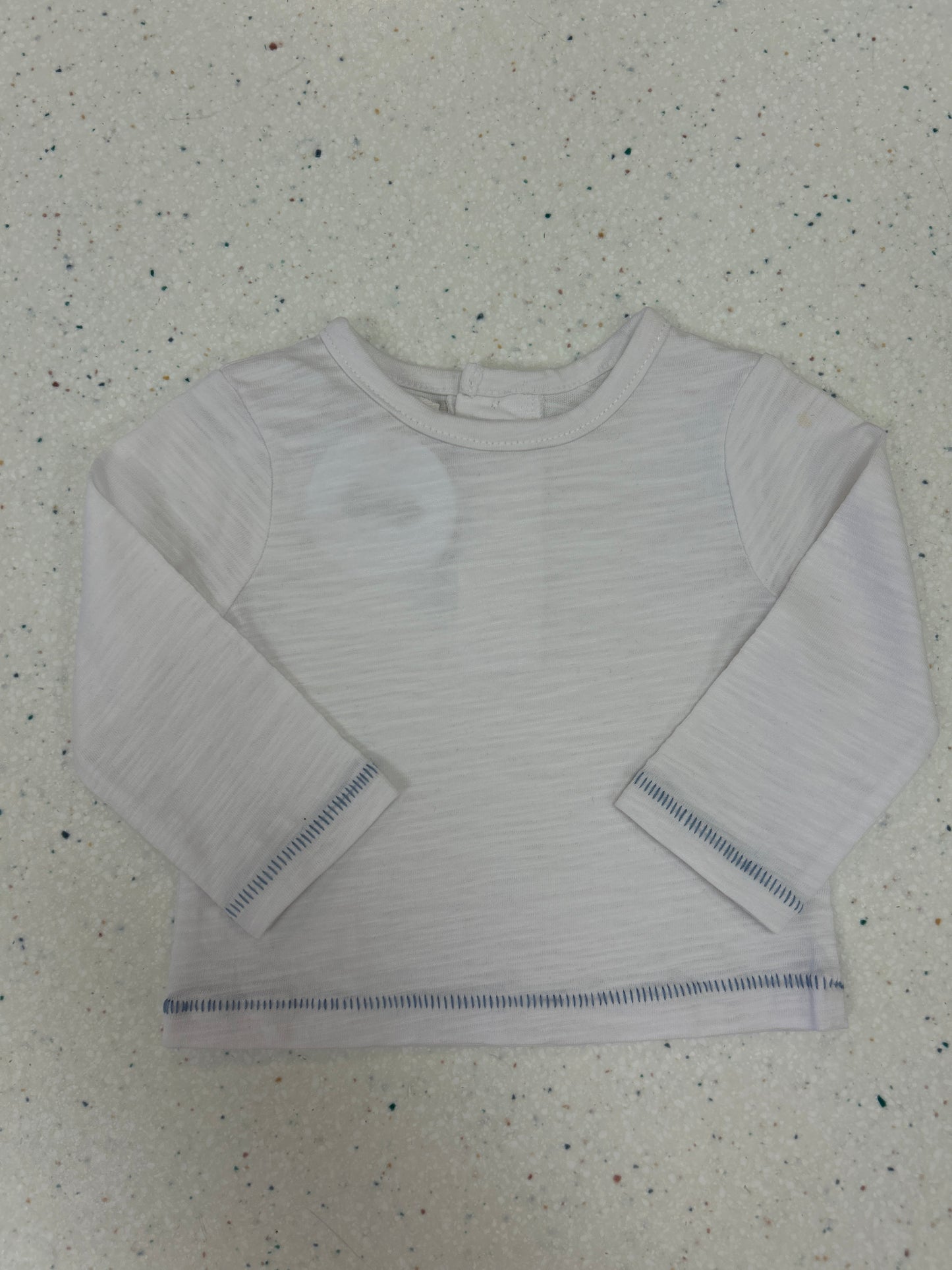 White Long Sleeve Tee with Blue Stitching - Doodlebug's Children's Boutique