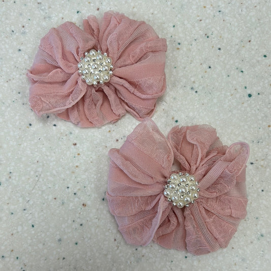 Paris Pink Pearl Ruffle Clip Set of Two  - Doodlebug's Children's Boutique