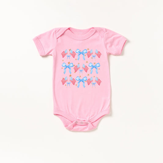 American Flag & Bows Bodysuit - Doodlebug's Children's Boutique