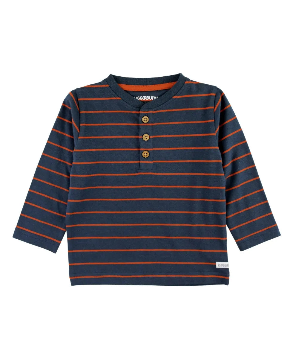 Navy and Rust Long Sleeve Henley Tee  - Doodlebug's Children's Boutique
