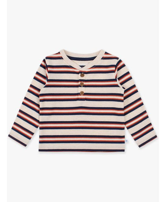 Heather Oatmeal and Rust Long Sleeve Henley Tee - Doodlebug's Children's Boutique