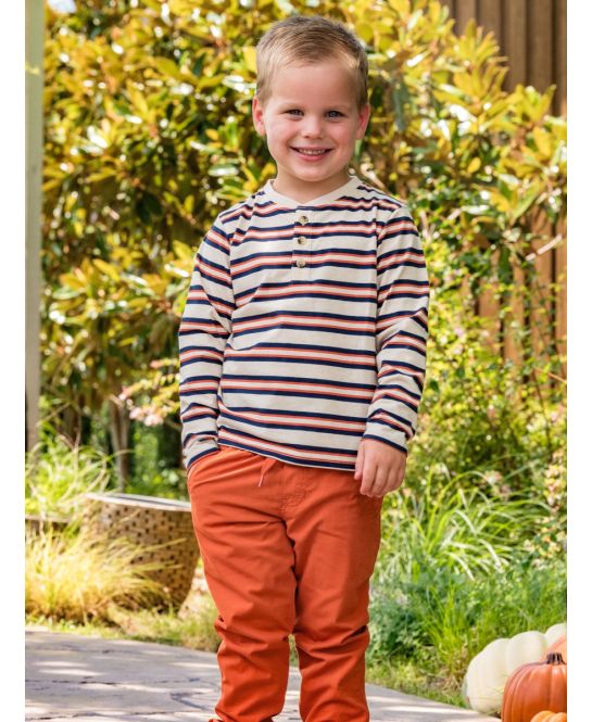 Heather Oatmeal and Rust Long Sleeve Henley Tee - Doodlebug's Children's Boutique