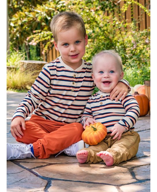 Heather Oatmeal and Rust Long Sleeve Henley Tee - Doodlebug's Children's Boutique