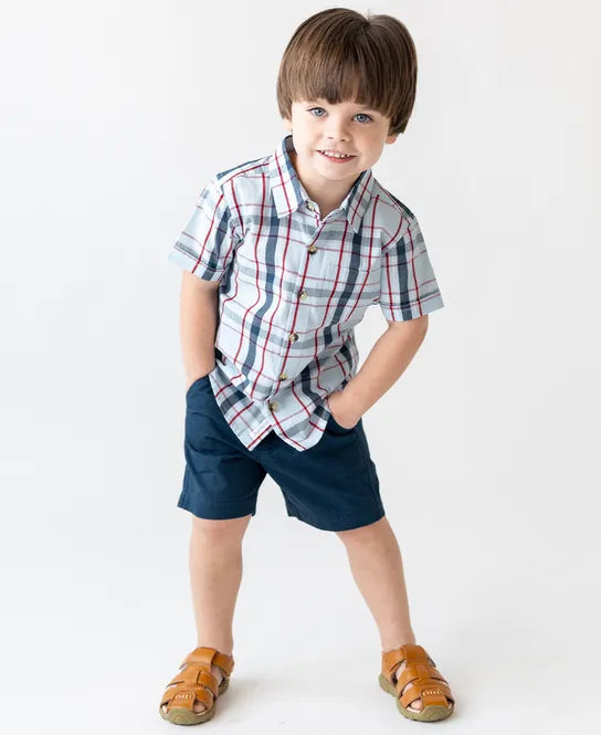 Short Sleeve Button Down Shirt in Liberty Plaid  - Doodlebug's Children's Boutique